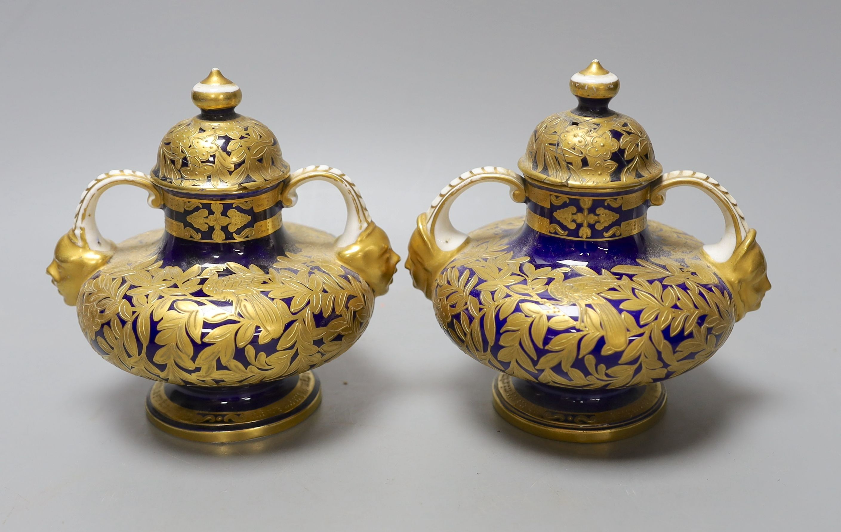 A pair of Crown Derby vases and covers, 13cm